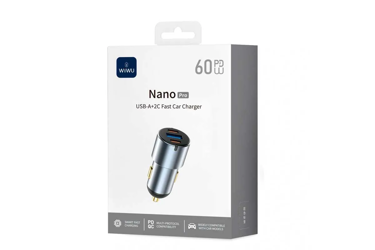 Автомобільний зарядний пристрій WiWU Nano Pro 60W USB-A+2C Fast Car Charger (Wi-CC032)