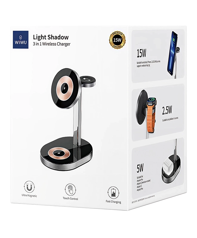 Бездротова Зарядка WIWU (Wi-W003) Light Shadow 3in1 Series (Black)