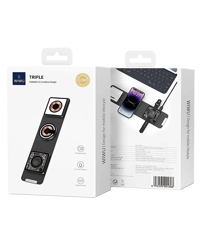 Бездротова Зарядка WIWU (Wi-W001) Triple 3in1 Foldable Series (Black)