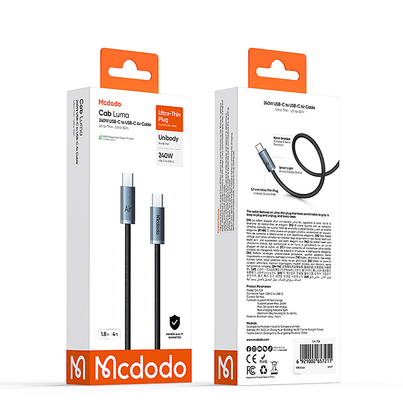 Кабель Mcdodo Data Fast Charging Air USB-C to USB-C 240W 1.8m (CA-7081) Black