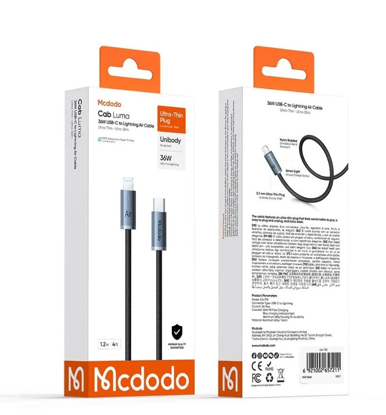 Кабель Mcdodo Cab Luma USB-C to Lightning Air Cable 36W 1.2m Black (CA-778)