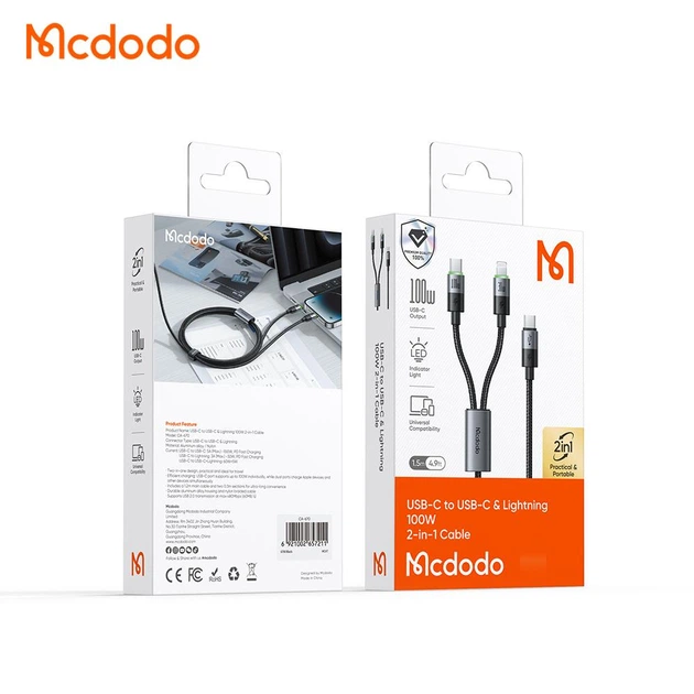 Кабель Mcdodo USB-C to USB-C & Lightning 100W 2-in-1 1.5m Black (CA-670)