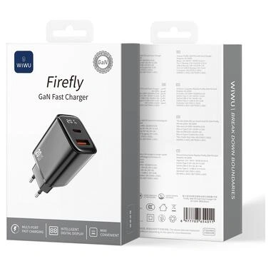 Зарядний пристрій WIWU Firefly GaN Fast Charger USB+USB-C 20W (WI-G009) Black