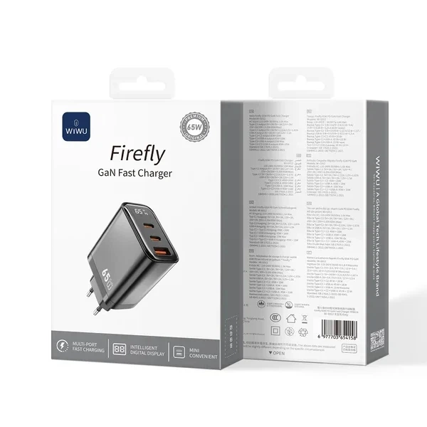 Зарядний пристрій WIWU Firefly GaN Fast Charger USB+2xUSB-C 65W (WI-G012) Grey