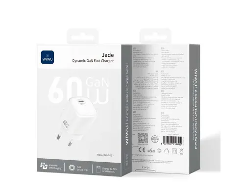 Зарядний пристрій WIWU Jade Dynamic GaN Fast Charger USB-C 60W (WI-G037) White