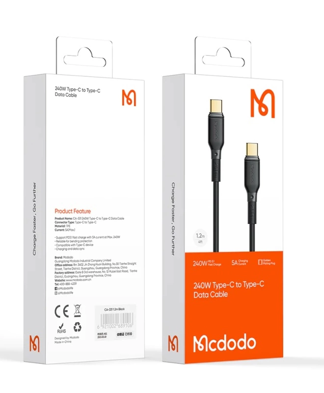 Кабель Mcdodo 240W USB-C to USB-C Data Cable (CA-331)
