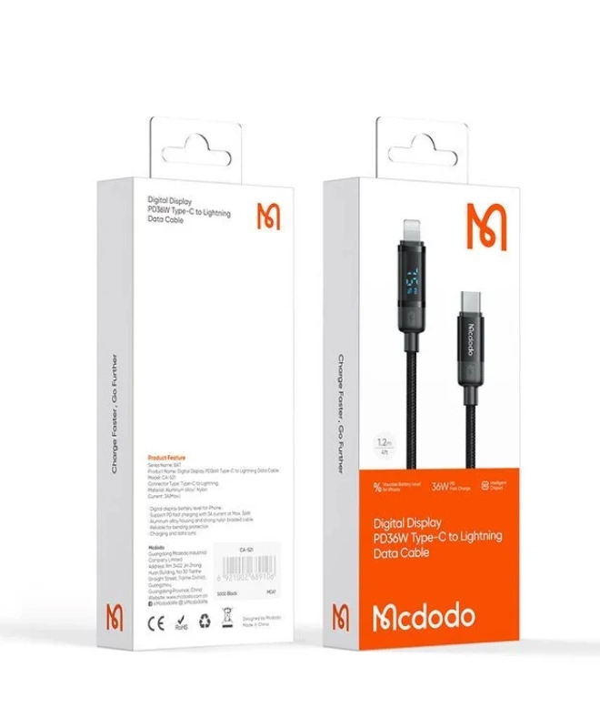 Кабель Mcdodo Digital Display PD36W Type-C to Lightning Data Cable (CA-521)