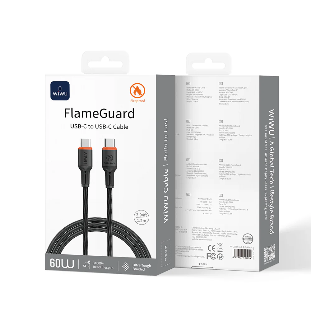Кабель WIWU FlameGuard USB-C to USB-C 60W Black (Wi-C098)