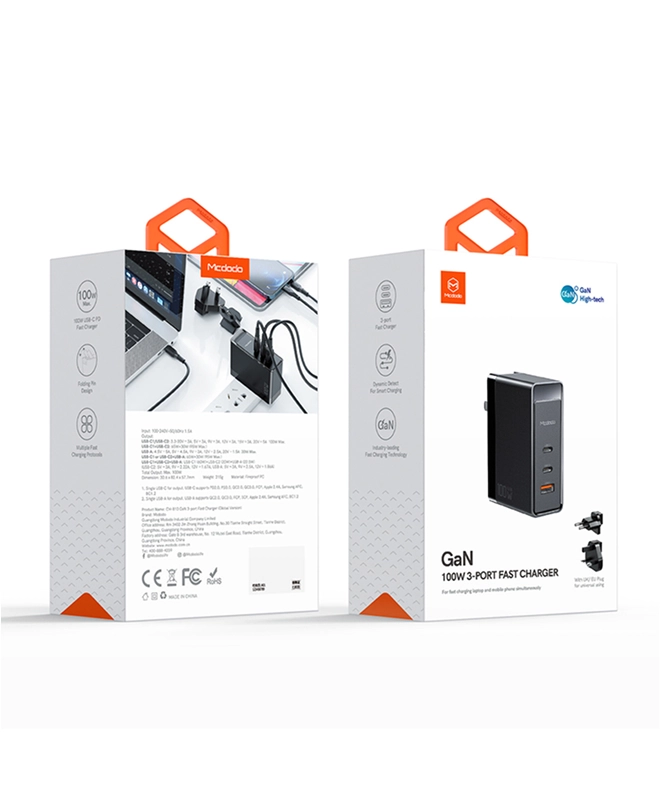 Mcdodo GAN Fast Mcdodo USB-C PD USB-A QC 100 Вт універсальний зарядний пристрій (CH-8105)