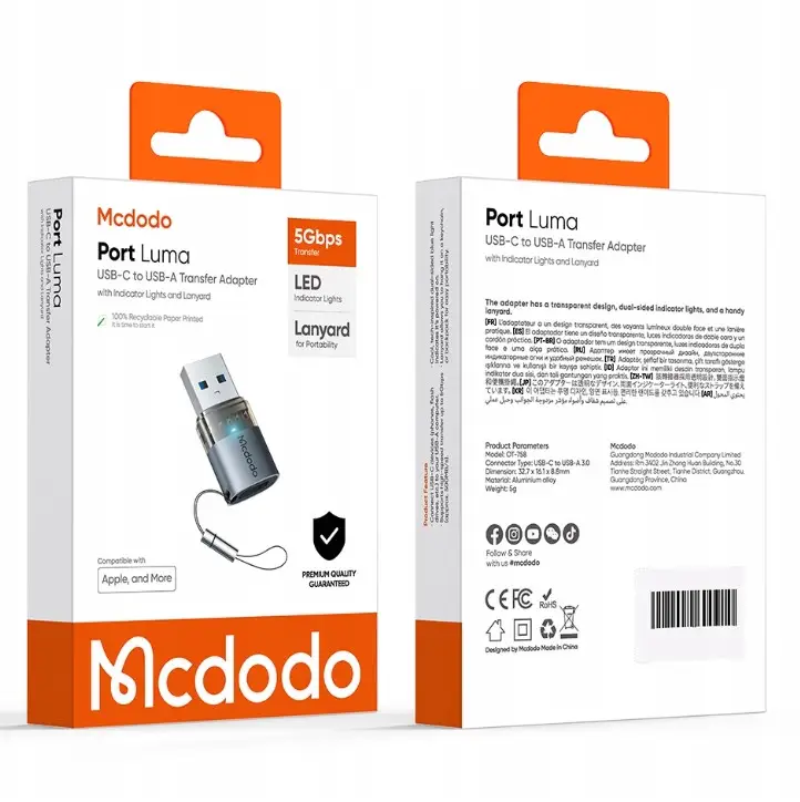 Перехідник Mcdodo Port Luma USB-C to USB-A 3.0 Black (OT-758)