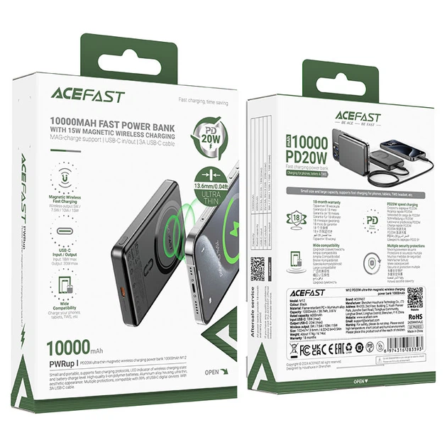 Power Bank ACEFAST PWRup I Ultra-thin 10000mAh 20W Black (M12)