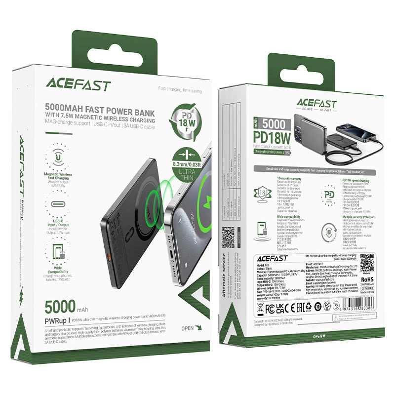 Power Bank ACEFAST PWRup I Ultra-thin 5000mAh 18W Black (MS15C)