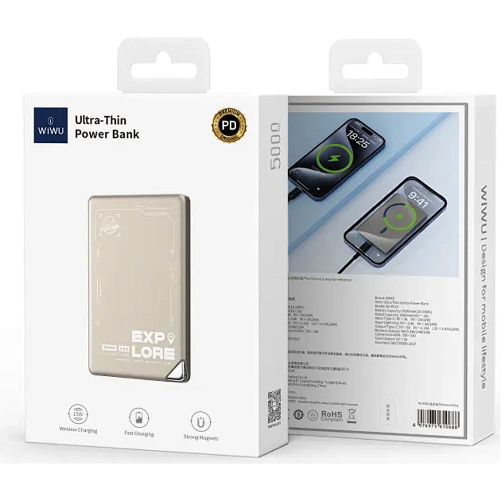 Power Bank WiWU Magnetic Ultra-Thin 5000mAh 15W Wi-P019 (Titanium)