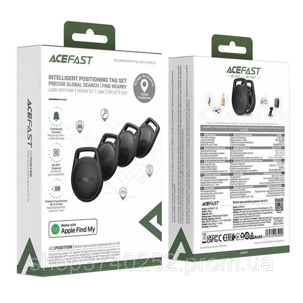 Bluetooth-трекер ACEFAST Intelligent Position Tag 4Pack (S2) Black