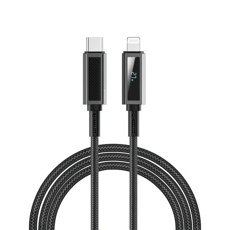 Кабель WIWU Warriors Aramid Fiber USB-C to Lightning з LED-дисплеєм 27W 1m Black (Wi-C080)