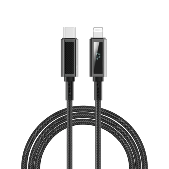Купити Кабель WIWU Warriors Aramid Fiber USB-C to Lightning з LED-дисплеєм 27W 1m Black (Wi-C080)