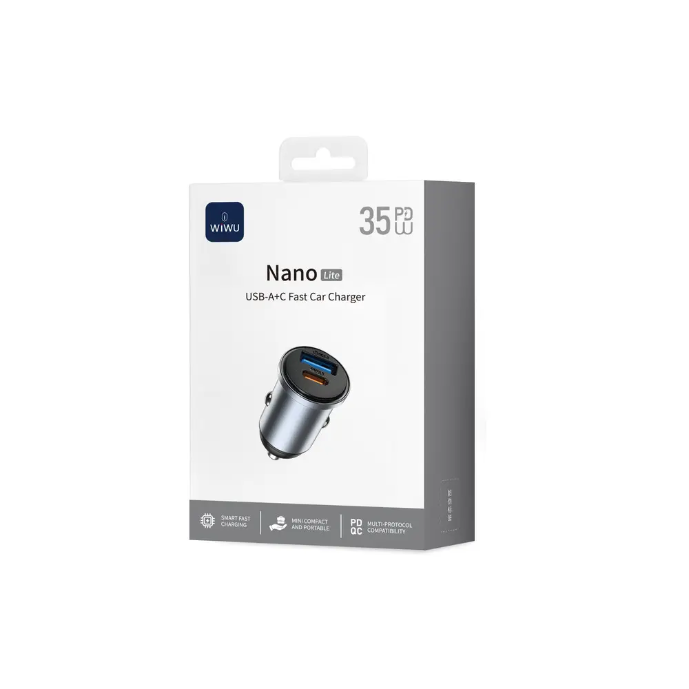 Автомобільний зарядний пристрій WIWU Nano Lite 35W USB-A+C Grey (Wi-CC030)