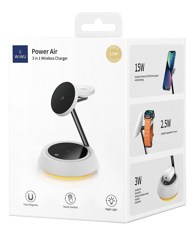 Безпровідна зарядка WIWU Power Air 3 in 1 Wireless Charger (WI-W002)