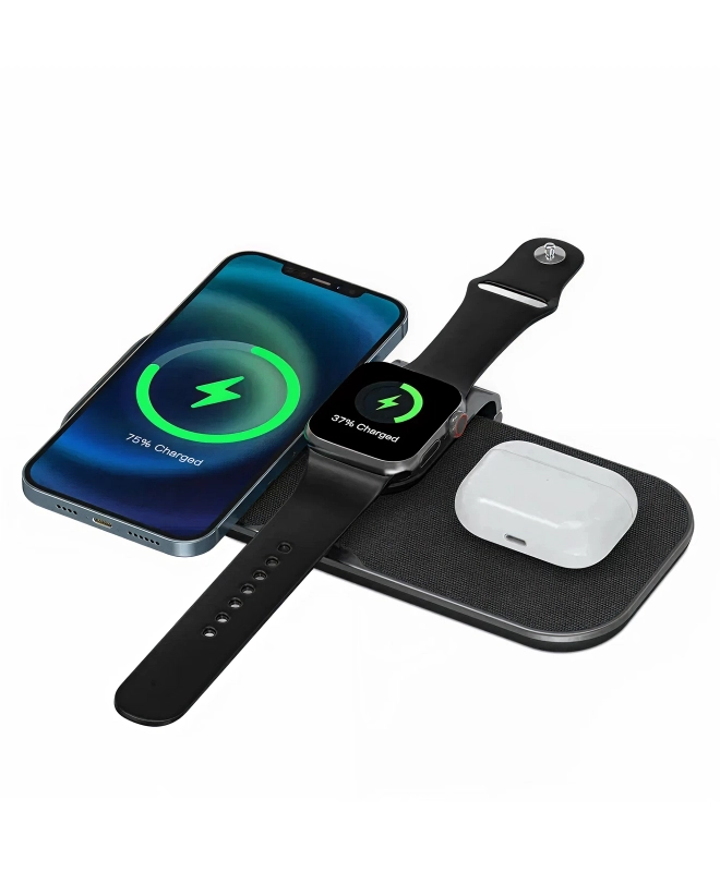 Безпровідний зарядний пристрій WiWU Power Air Wireless 3-in-1 Fast Charger Stand Black (PA3IN1B)