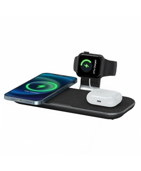 Купити Безпровідний зарядний пристрій WiWU Power Air Wireless 3-in-1 Fast Charger Stand Black (PA3IN1B)
