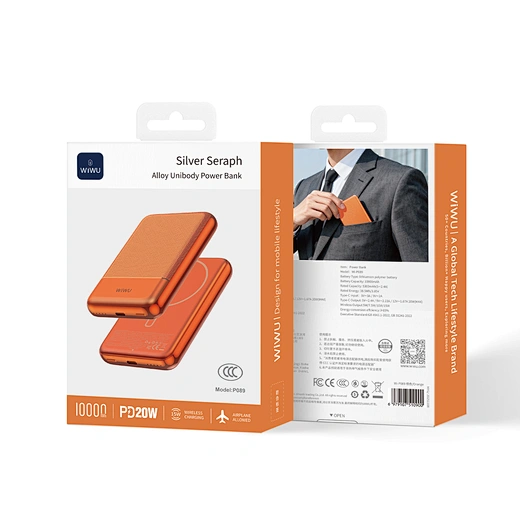 Power Bank WIWU Silver Seraph Alloy Unibody 10000mAh Orange (Wi-P089)