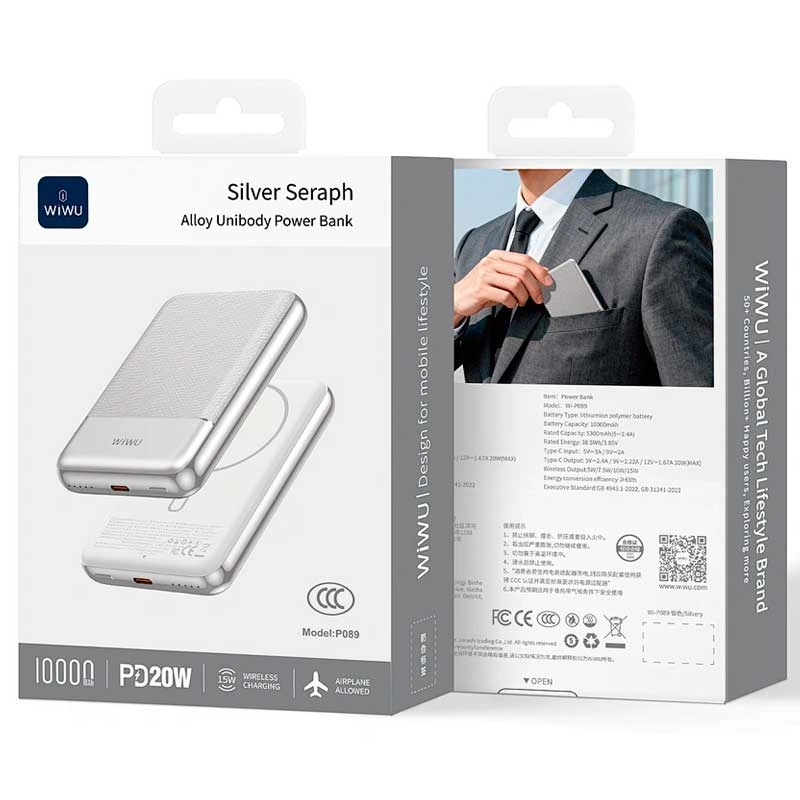 Power Bank WIWU Silver Seraph Alloy Unibody 10000mAh (Wi-P089)