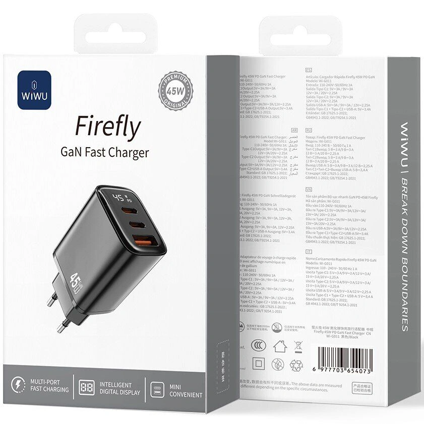 Зарядное устройство для WiWU Firefly GaN Fast Charger 45W (Wi-G011)
