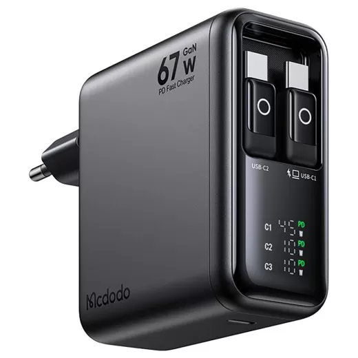 Купить Зарядное устройство Mcdodo FreeGo Pro 67W GaN с 2 кабелями Type-C и дисплеем CH-8640 (Black)