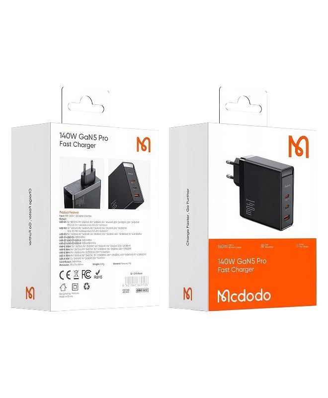 Зарядний пристрій Mcdodo GaN 140W, 2x USB-C, USB-A Black (CH-2913)