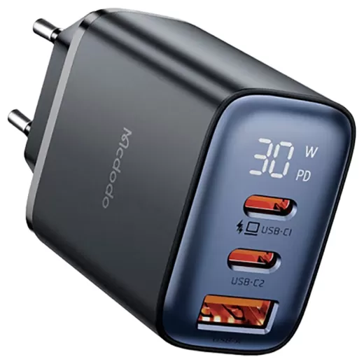 Зарядное устройство для Mcdodo Digital Display 30W 2xUSB-C+USB Black (CH-2180)