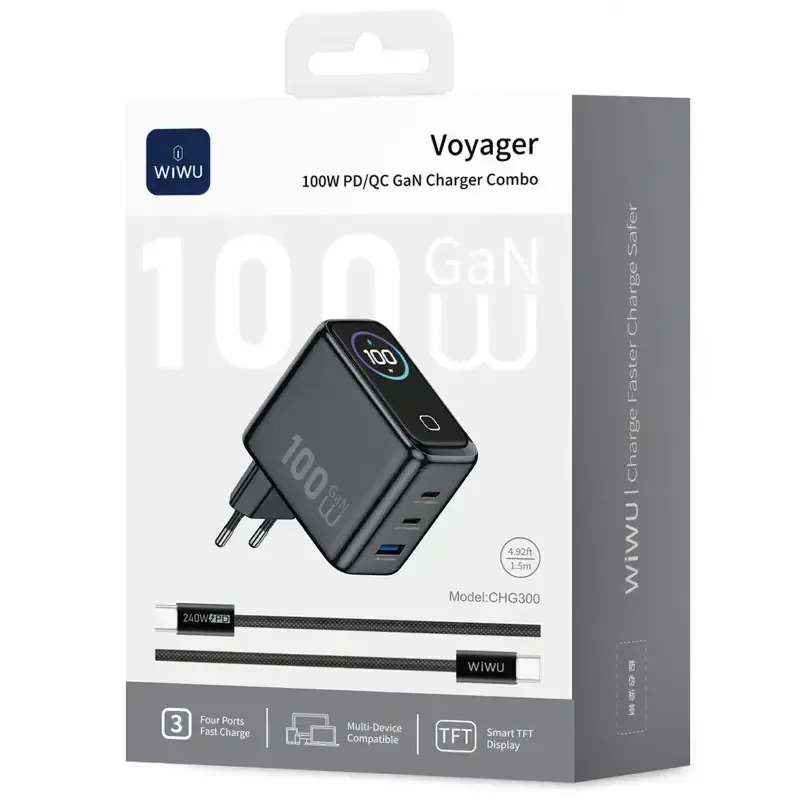 Зарядное устройство для WiWU Voyager 100W GaN Charger Combo (CHG300) Space Gray