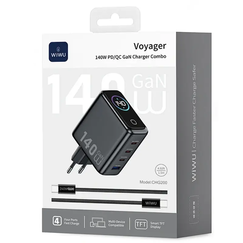 Зарядное устройство для WiWU Voyager 140W GaN Charger Combo (CHG200) Space Gray