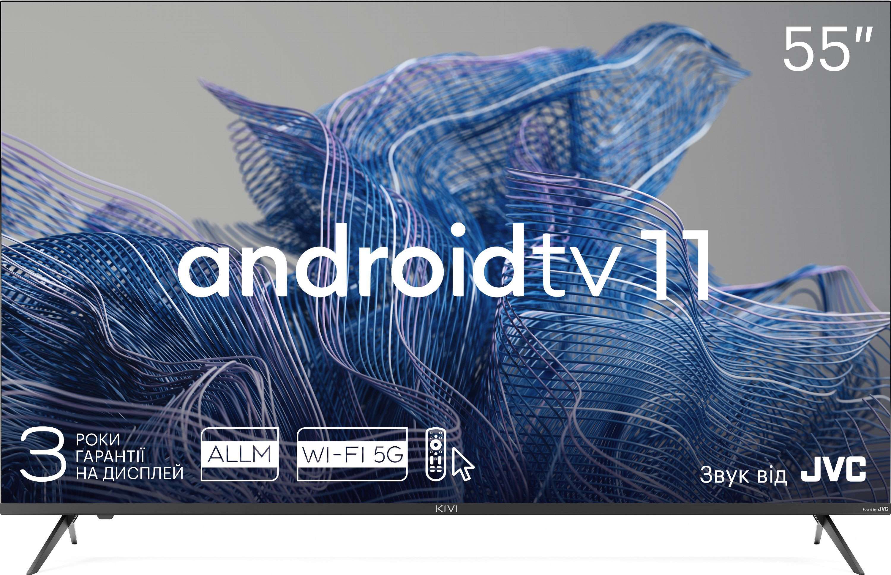 TV 55 Kivi 55U750NB UHD/Smart/Android 11/T2/2х12Вт/JVC Sound/HDR/HDMI eARC/Black