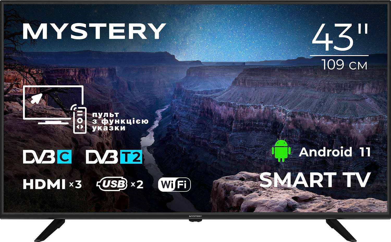 TV 43 Mystery MTV-4350FST2 Full HD/Smart/Android 11/2xUSB 2.0/Wi-Fi/Miracast/Black