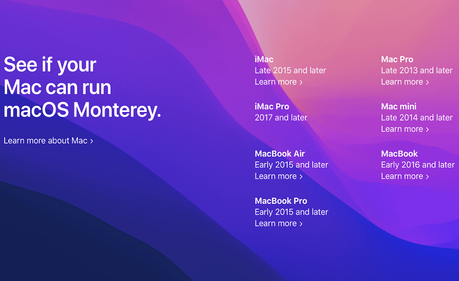 Список устройств, на которых будет доступно обновление macOS Monterey