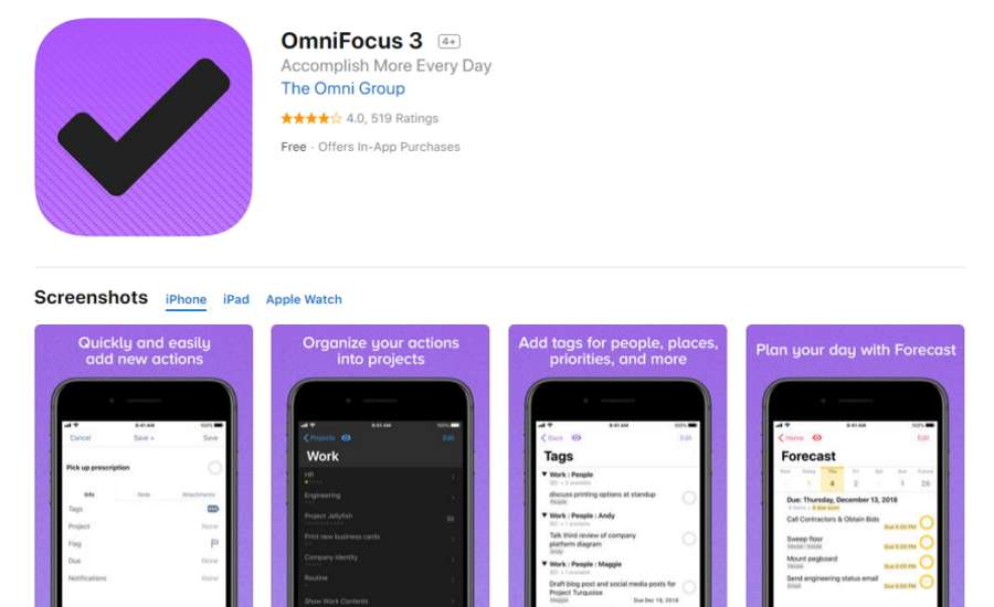 Программа OmniFocus для iPhone