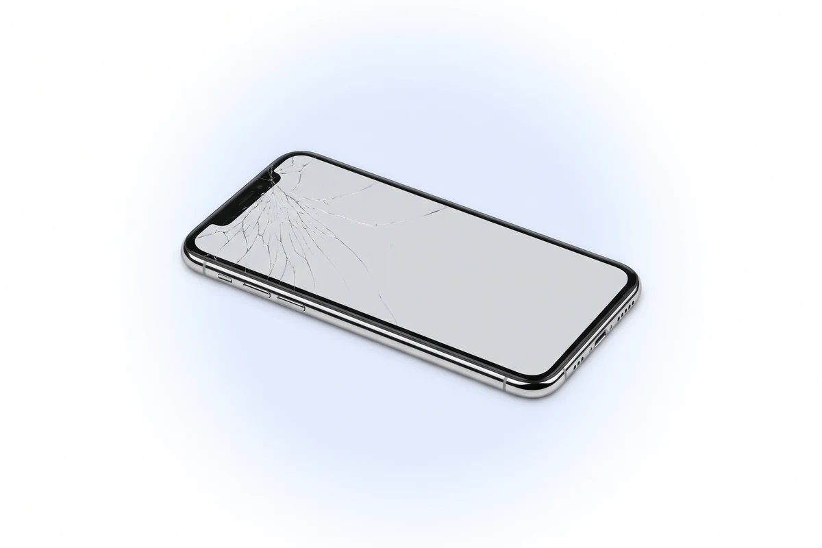 Треснувшее стекло iPhone X, под которым OLED-матрица светится ровно, без пятен и полос