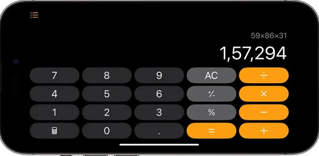 Звичайний калькулятор iOS 18 у ландшафтному режимі