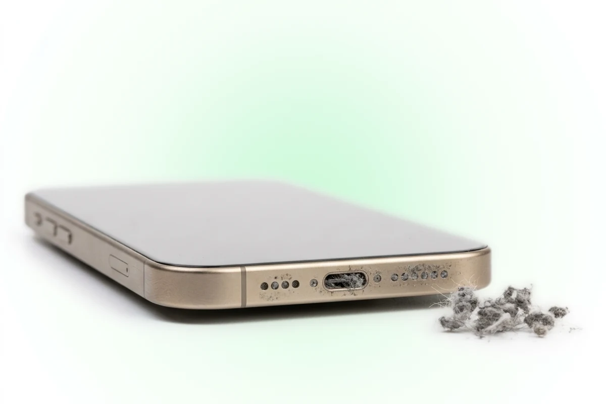 Комплексная чистка iPhone 16 Pro Max: разъем USB-C и сетки динамиков с ворсом до чистки
