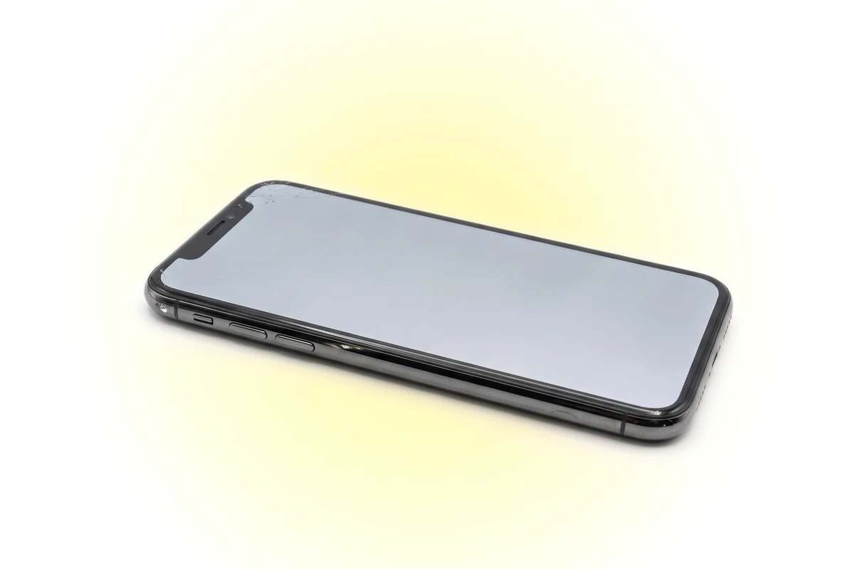 iPhone X с трещинами стекла возле выреза и потертостью на верхнем торце рамы после падения