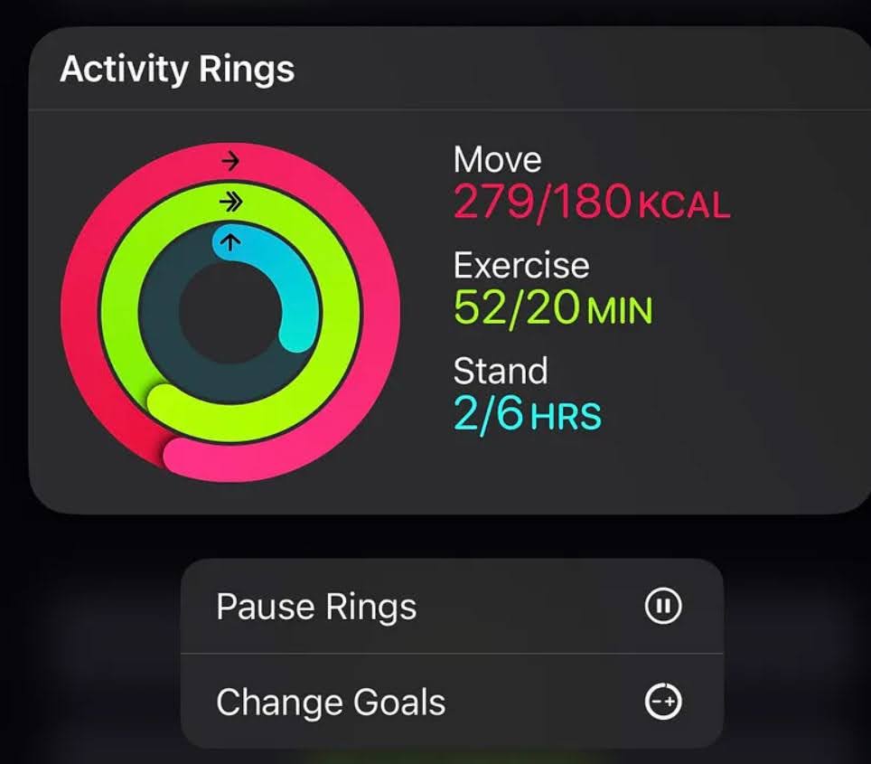 Приостановка колец активности в iOS 18 Fitness