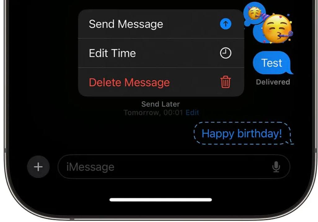 Параметры после планирования отправки iMessage в iOS 18