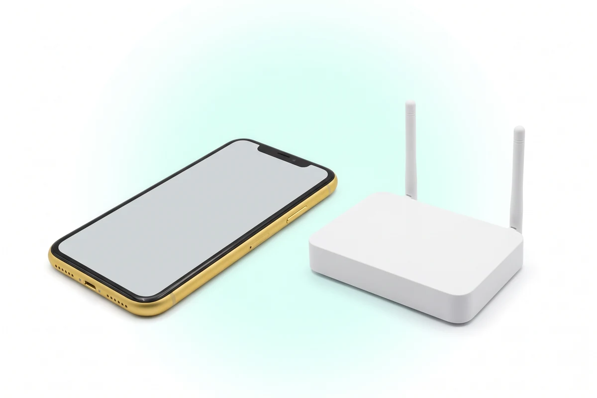 Решение проблемы Wi-Fi/Bluetooth iPhone XR: желтый телефон рядом с домашним роутером