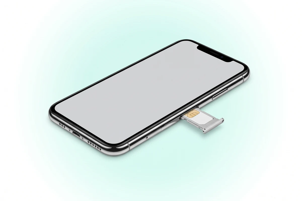 Вирішення проблеми з мережею iPhone X: срібний телефон із висунутим лотком і чистою nano-SIM